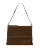 Paris Rocks Suede Shoulder Bag, Khaki 