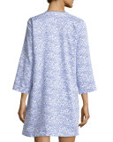 Geo-Printed Sleepshirt with Embroidery, Blue Linear Print