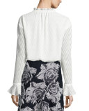 Chevron Fil Coupe V-Neck Blouse, Frost