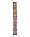Edna Floral Silk Tassel Scarf, Purple