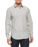 Striped Long-Sleeve Sport Shirt, White/Black