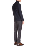 Knit Blazer with Leather Trim, Navy