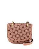 Zoe Perforated Leather Saddle Bag, Twig/Wine