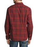 Plaid Slim-Fit Sport Shirt, Red