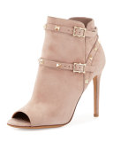 Rockstud Open-Toe 100mm Ankle Boot, Poudre