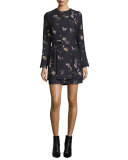 Jardani Belted Floral Silk Mini Dress, Blue
