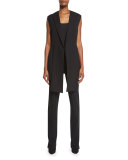 Front-Panel Long Vest, Black