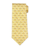 Bunny-Print Silk Tie, Yellow