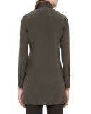 Leather-Trim Silk Shantung Tunic, Turtle