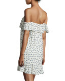 Valentina Off-The-Shoulder Printed Dress, Ivory/Navy