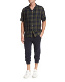 Plaid Short-Sleeve Cabana Shirt, Blue/Green