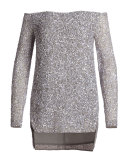 Sequined Off-the-Shoulder Top, Silver