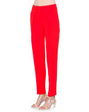 Slim-Leg Silk-Cady Pants, Scarlet