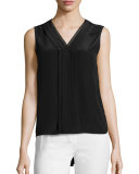 Emi Sleeveless V-Neck Silk Blouse, Black