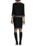 Fringe-Trim Boucle Knit Jacket, Caviar/Frost