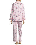 Lipstick-Print Long-Sleeve Classic Pajama Set, Pink