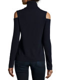Cold-Shoulder Cashmere Turtleneck, Midnight