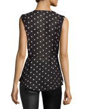 Elle Polka-Dot Silk Chiffon Top, Black/Red/Cream