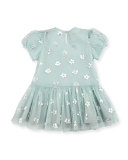 Missy Metallic Daisy Tulle Dress w/ Bloomers, Blue, Size 12-24 Months