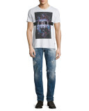 Destroyed Straight-Leg Jeans, Blue