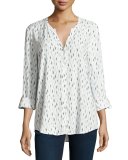 Dane Printed Long-Sleeve Top, White