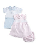 Scattered Cottontails Striped Pima Shortall, Blue, Size 3-18 Months