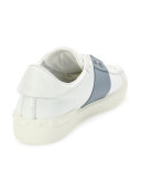 Leather Low-Top Sneaker with Stripe, White/Gray