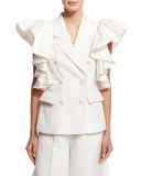 Ruffled Sleeveless Jacket, Ivory