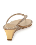 Crystal-Embellished Wedge Thong Sandal, Gold