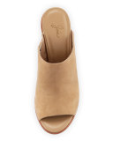 Clementine Suede Chunky-Heel Mule Sandal, Buff