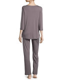 Adriana Silk-Satin Inset Pajamas, Warm Gray