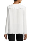 Kenza Ruffled Lace-Up Blouse, Soft White