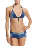 Out-Of-The-Blue Triangle Swim Top, Denim Blue