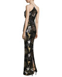 Arianna Sequined Cutout Gown, Black/Multicolor