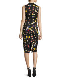 Jacki Floral Embroidered Sleeveless Sheath Dress, Black Multicolor