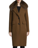 Wool-Blend Coat w/ Fox Fur, Spice