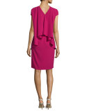 Cap-Sleeve Back-Drape Dress, Fuchsia