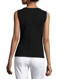 Kiklos Striped Scoop-Neck Knit Shell, Caviar/Bianco