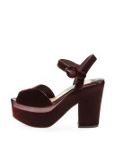 Patent-Trim Velvet Platform Sandal, Bordeaux