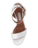Leticia Metallic Ankle-Wrap Sandal, Silver