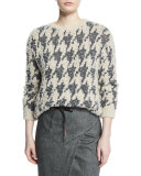 Teddy 3/4-Sleeve Houndstooth Pullover, Desert