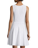 Dot-Print Fit-&-Flare Dress, Ivory/Black