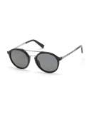 Acetate & Titanium Double-Bar Round Sunglasses, Black