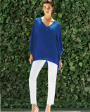 Crystal-Trim V-Neck Silk Caftan, Azzurine