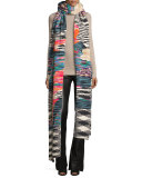 Long Multipattern Runway Scarf, Black/White/Multicolor