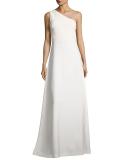 One-Shoulder Crepe A-Line Gown, Ivory