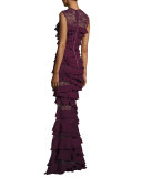 Ruffled Lace Sleeveless Mermaid Gown, Cherry