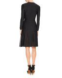 Bracelet-Sleeve Pleat-Illusion Dress, Black/Multi