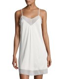 Leah Chiffon-Trim Chemise, Beige