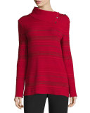 Striped Asymmetric-Turtleneck Sweater, Ruby